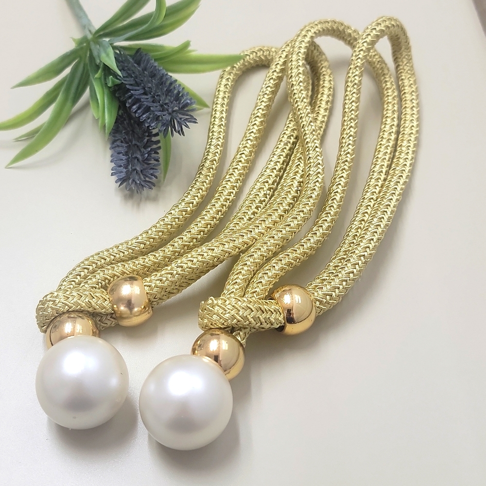 2 Pcs Curtain Tiebacks Decorative Faux Pearl Curtain Ties Back Adjustable Draper